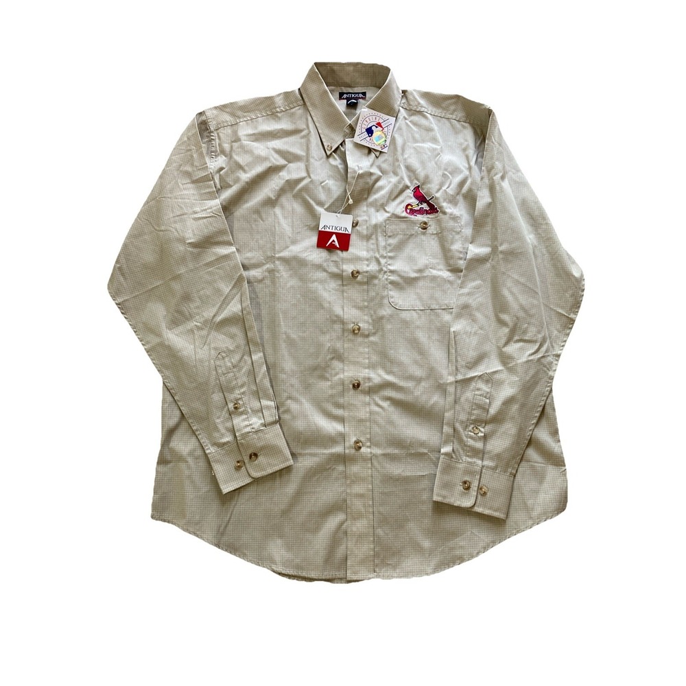 ST. LOUIS‎ CARDINALS Button-Down Shirt ANTIGUA MLB Men's Sz M New Tan Plaid
